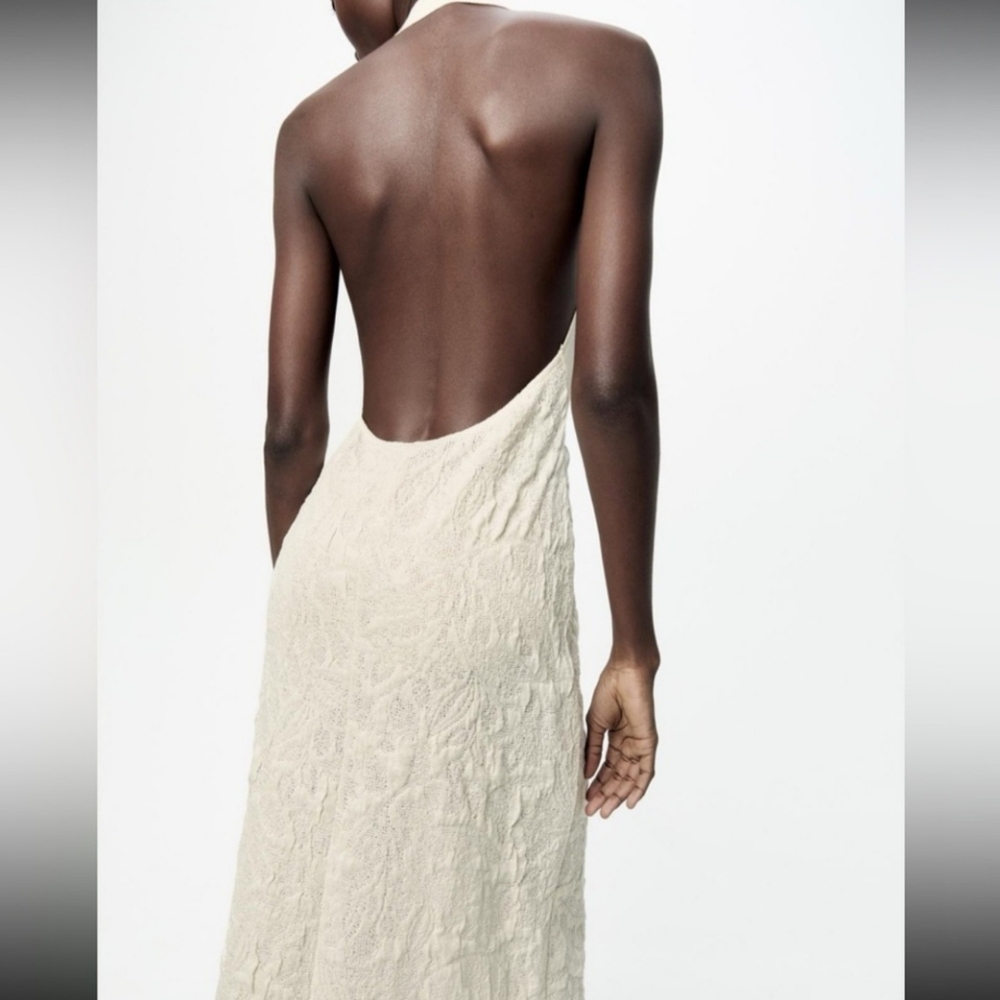 Zara Textured Jeweled Halter Dress